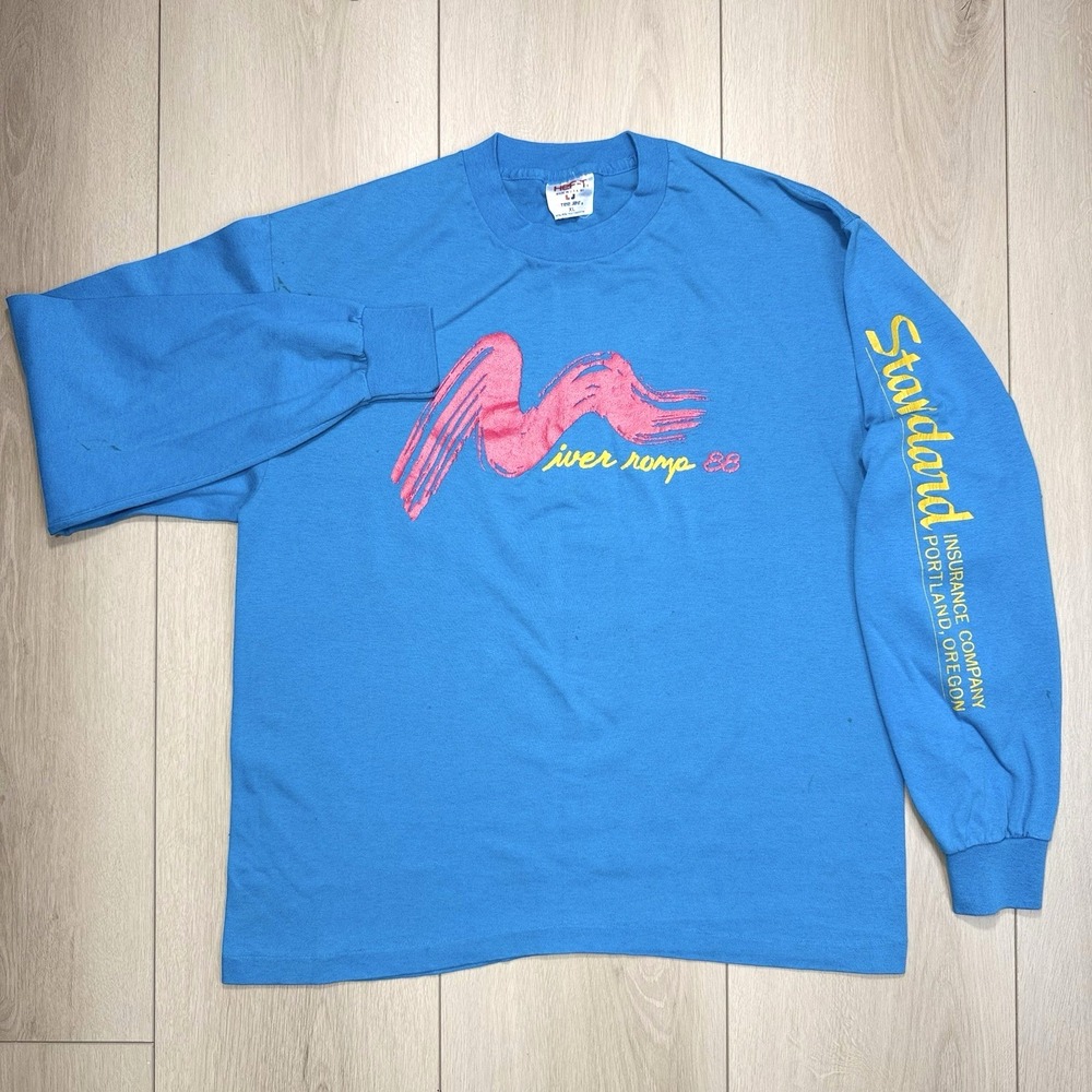 VTG 1988 River Romp Trashed Insurance Portland OR Tee Jay Heft-T L/S Shirt XL